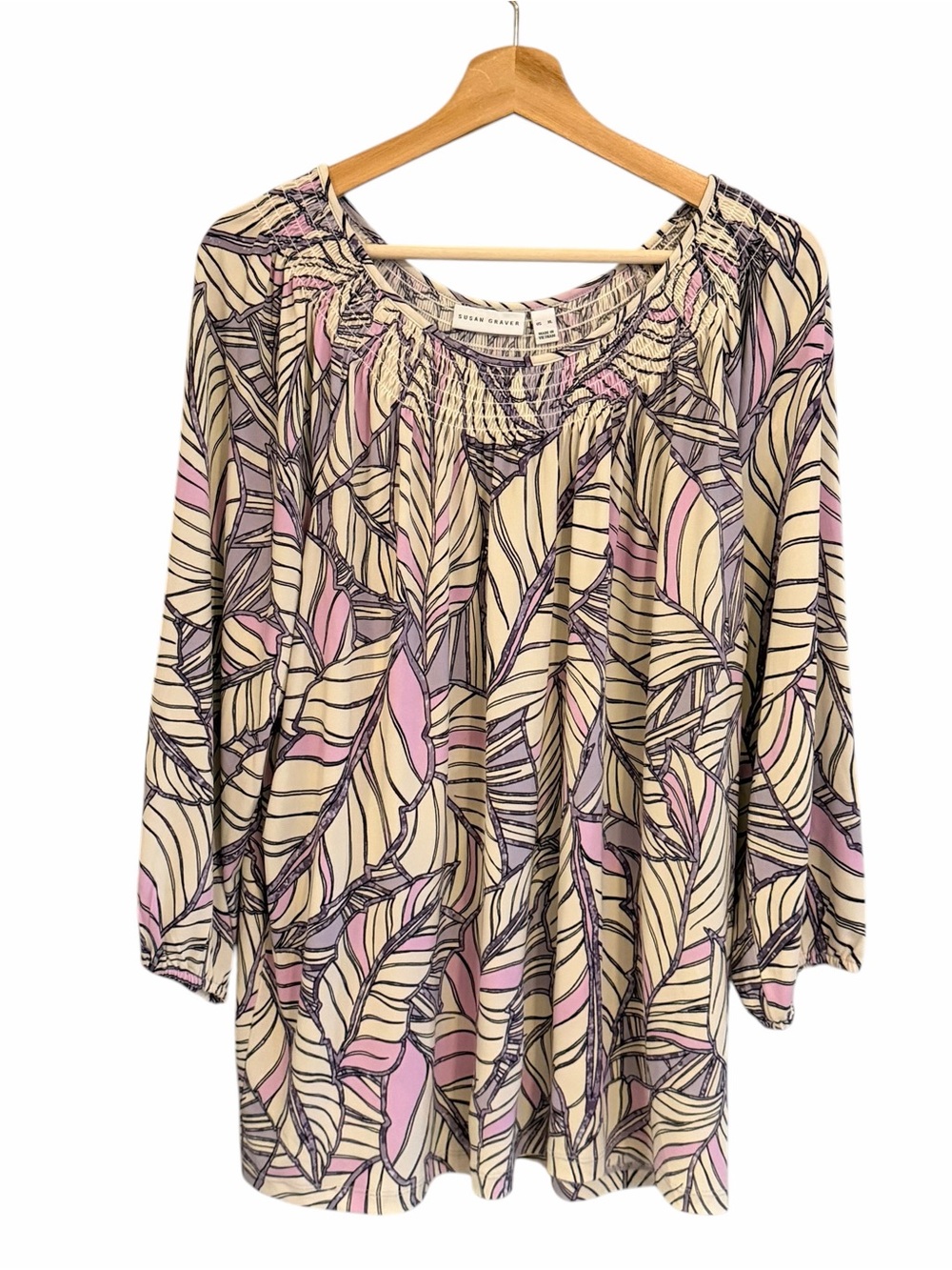 Susan Graver Womens Liquid Knit Tunic Top Size XL Mature Office Tropical Stretch